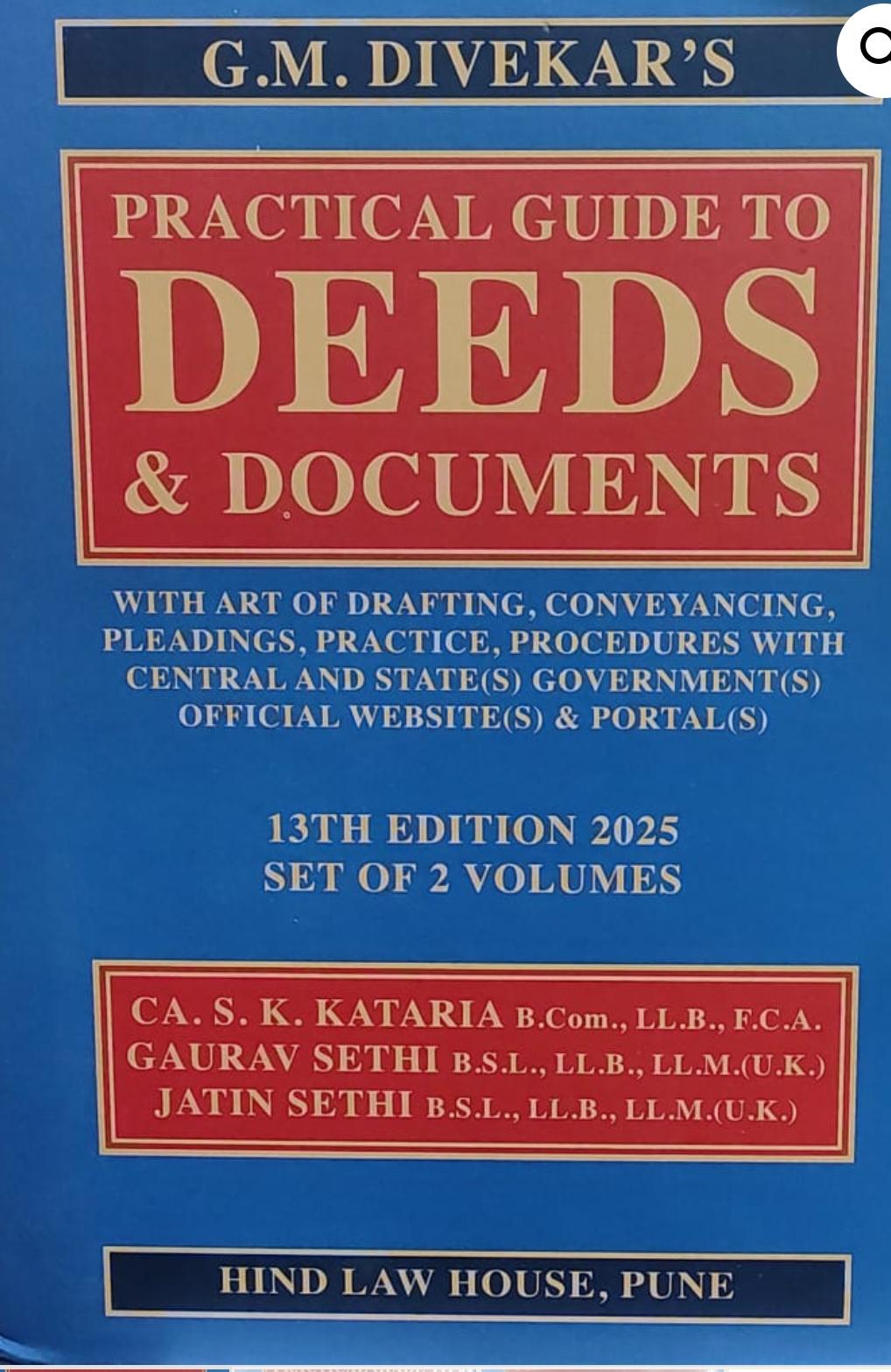 GM DIVERKARS PRACTICAL GUIDE TO DEEDS & DOCUMENTS IN 2 VOLUMES
